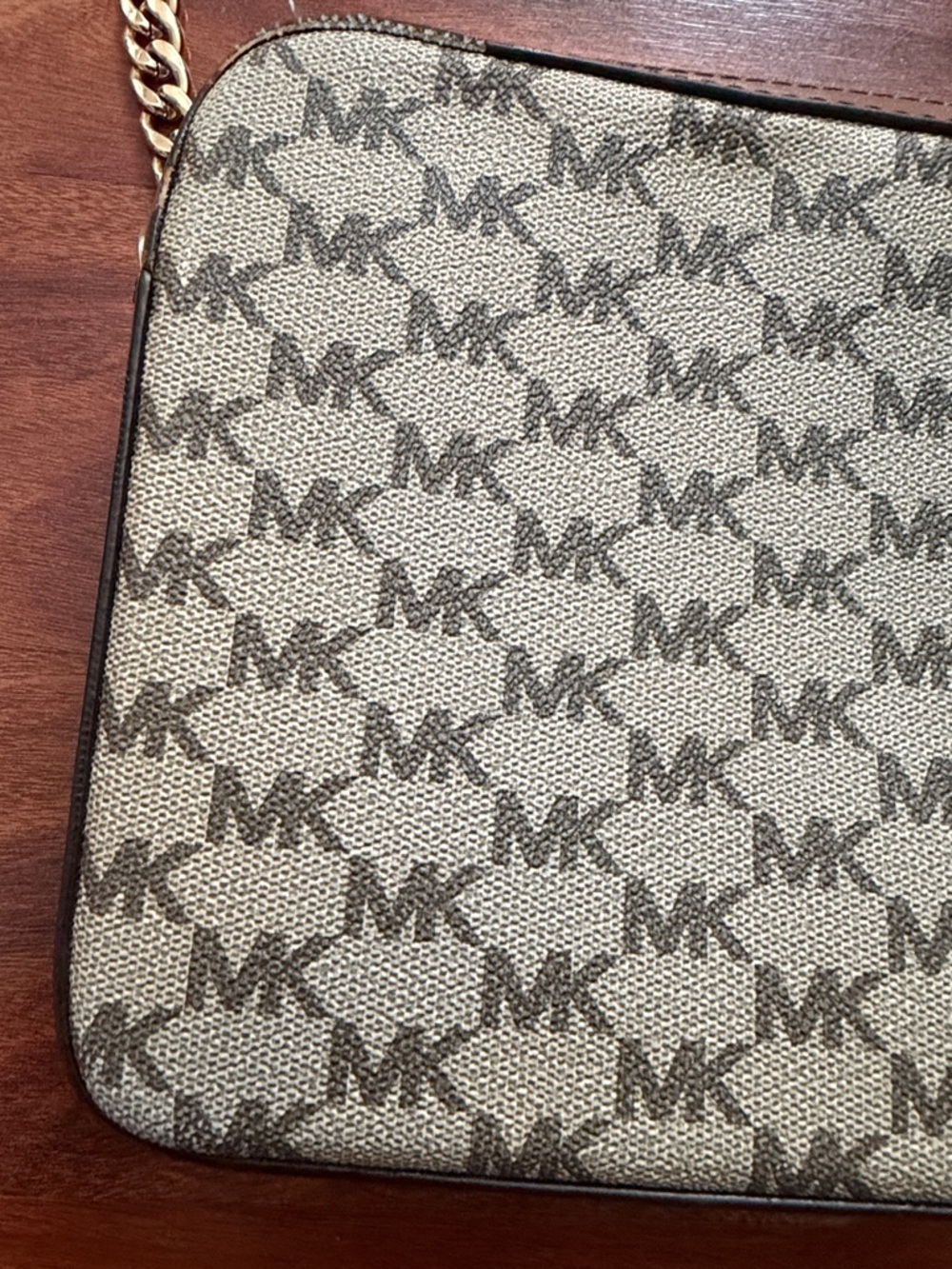 Michael Kors Beige Brown Signature MK Crossbody Bag - Picture 13 of 17